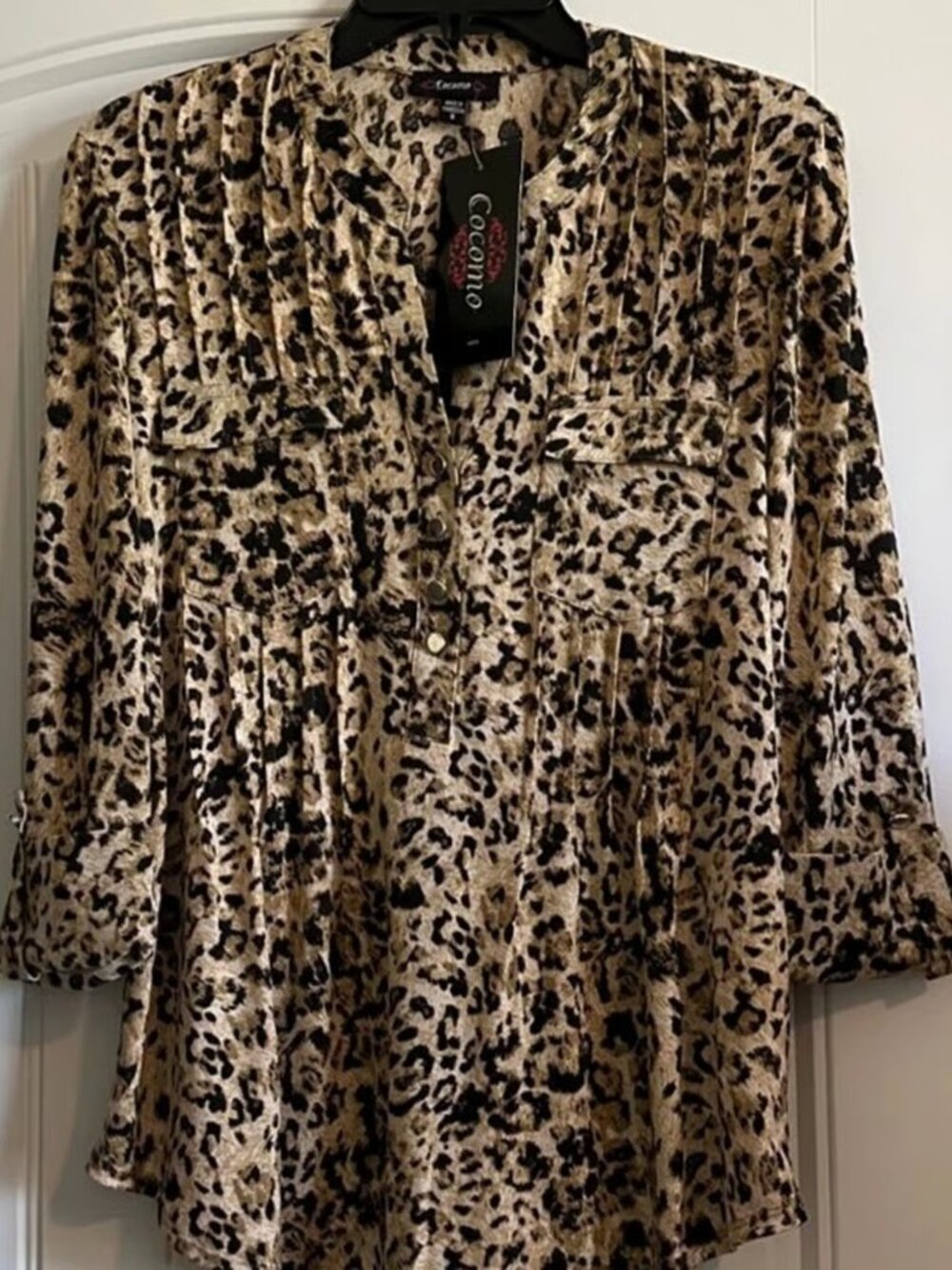 NWT Cocomo Pleated Leopard Print Top S